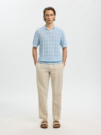 SHORT SLEEVED KNITTED POLO SHIRT, Cashmere Blue, highres