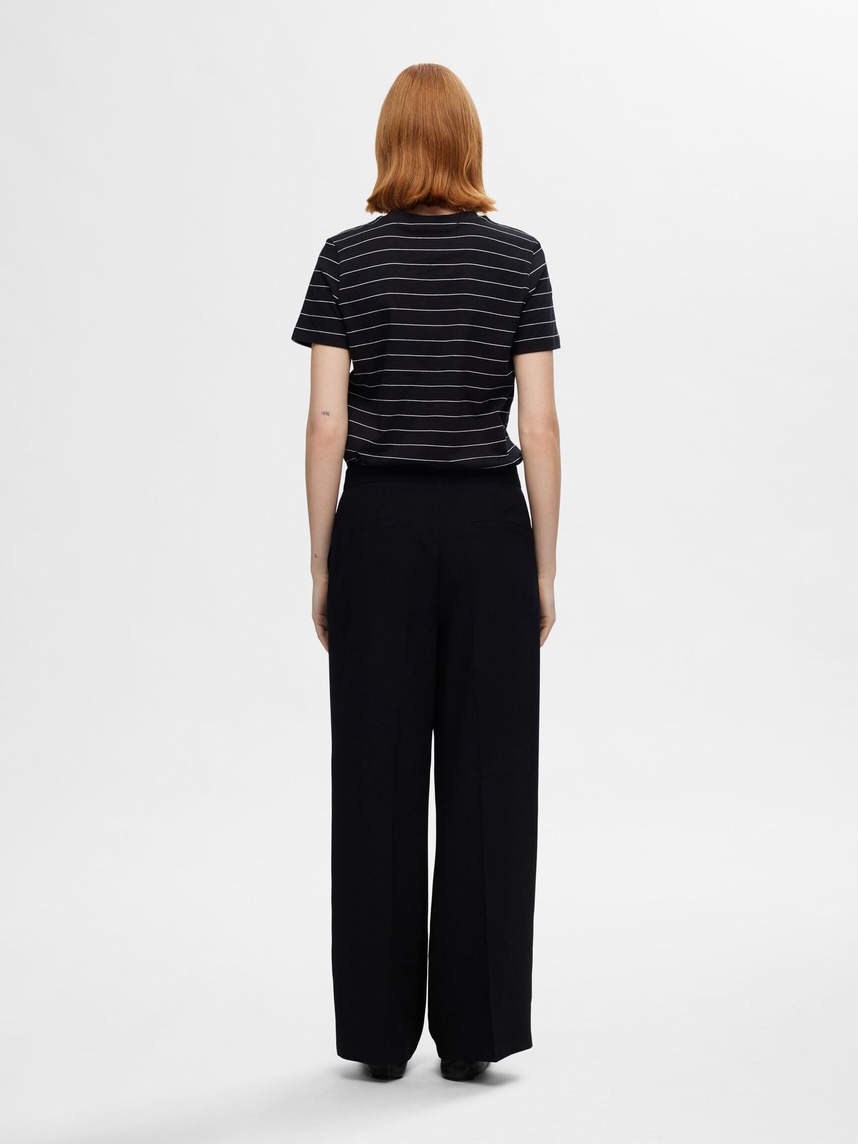STRIPED COTTON T-SHIRT, Black, highres