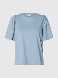 RUFFLED COTTON T-SHIRT, Dusty Blue, highres