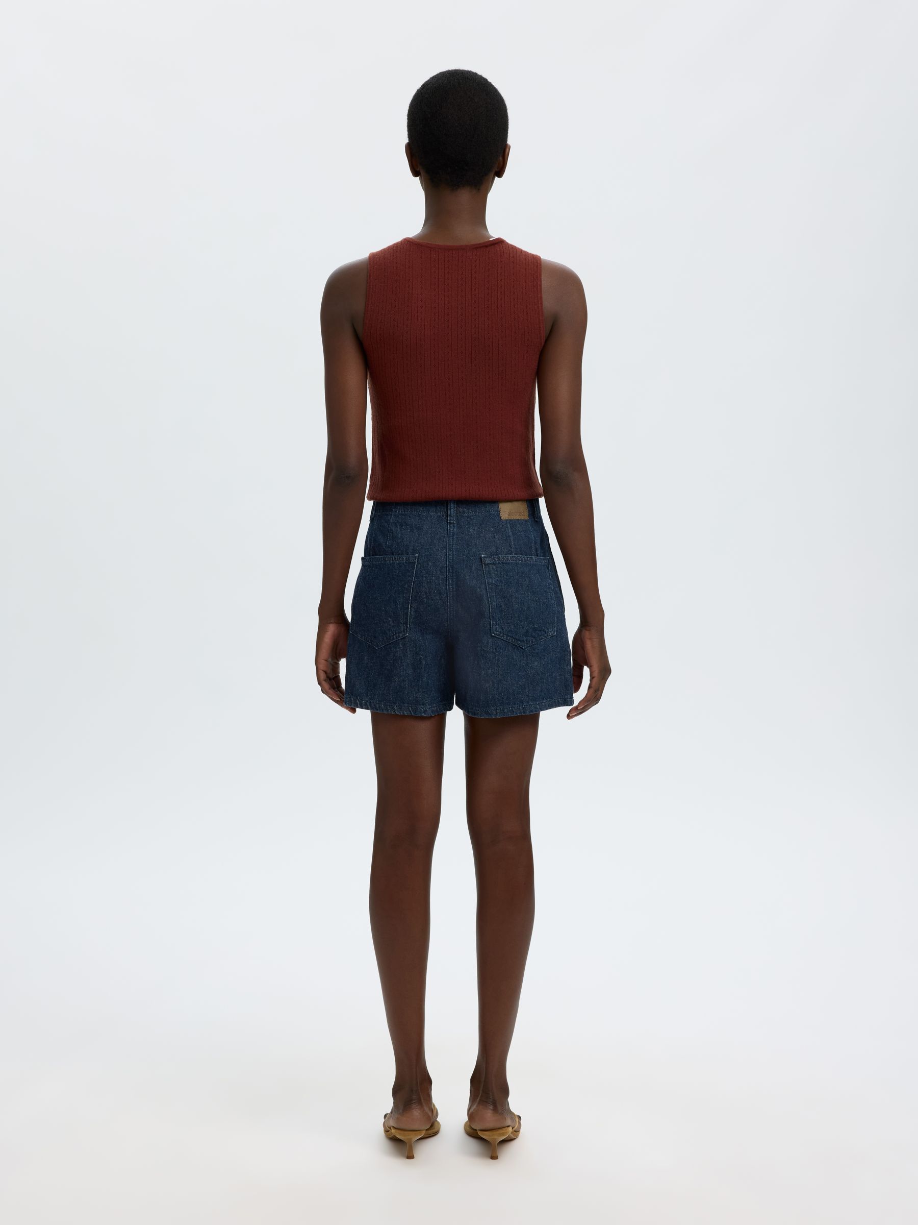 COTTON BLEND DENIM SHORTS, Dark Blue Denim, highres