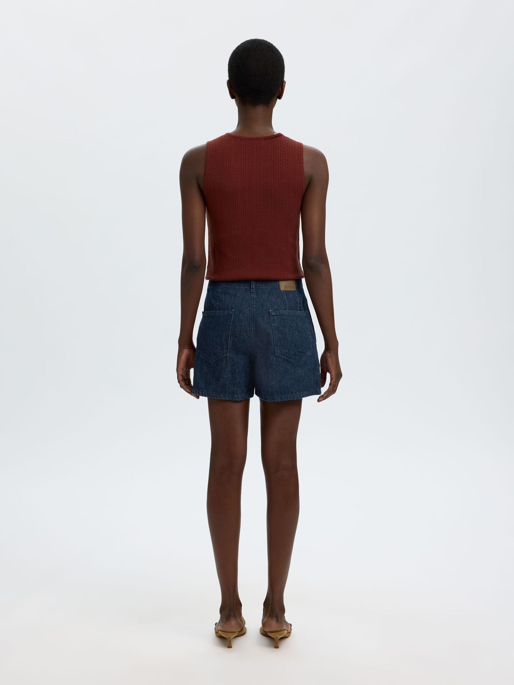COTTON BLEND DENIM SHORTS, Dark Blue Denim, highres
