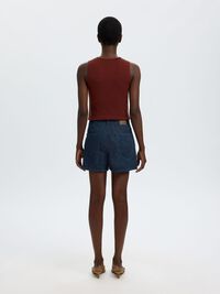 COTTON BLEND DENIM SHORTS, Dark Blue Denim, highres