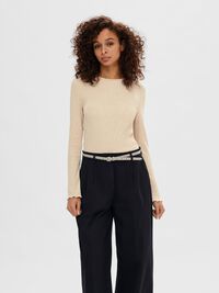 RIBBED LONG SLEEVED TOP, Oatmeal, highres