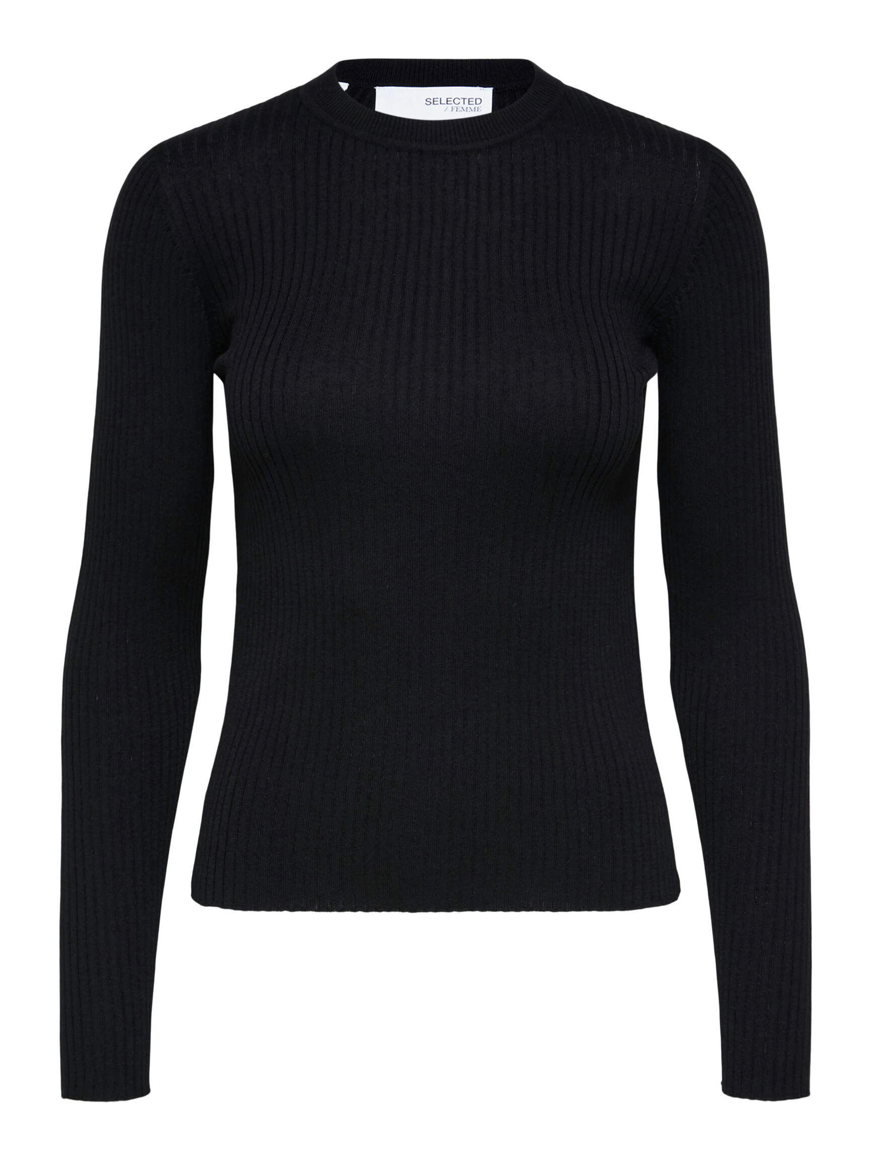 GERIPPTER STRICKPULLOVER, Black, highres