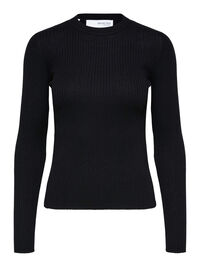 GERIPPTER STRICKPULLOVER, Black, highres