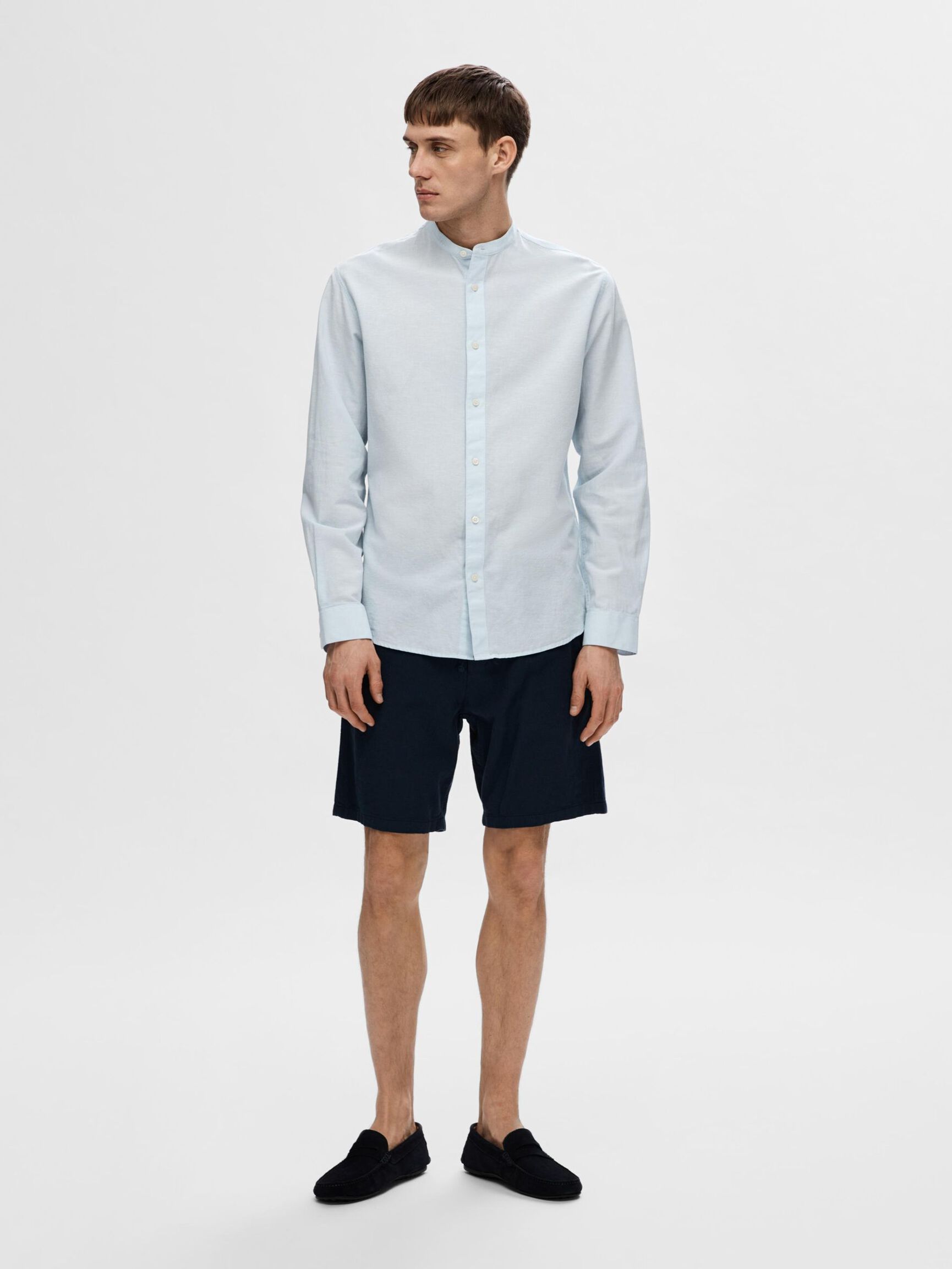 LONG-SLEEVED LINEN BLEND SHIRT, Skyway, highres