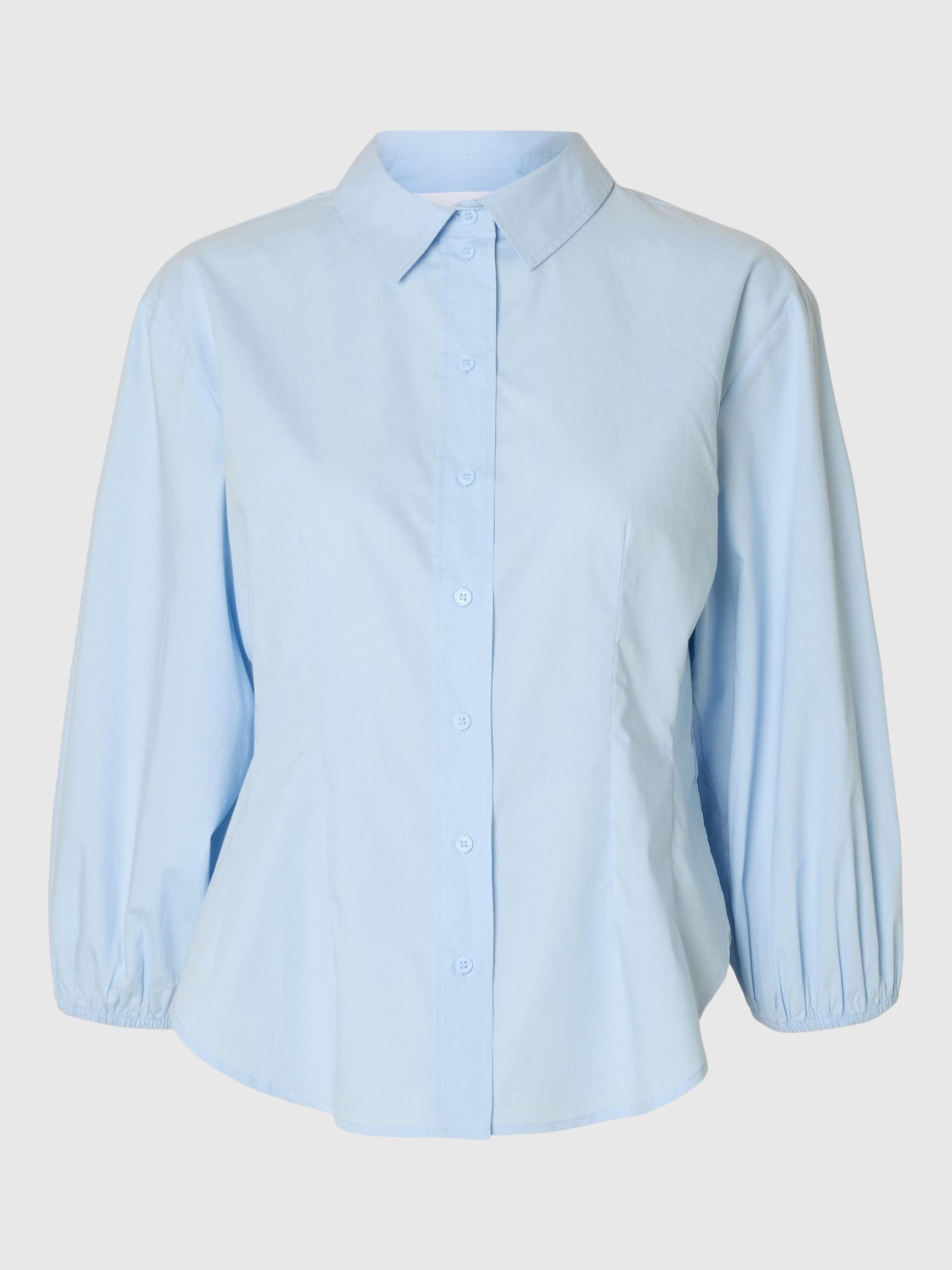 KATOENEN SHIRT MET 3/4 MOUWEN, Cashmere Blue, highres