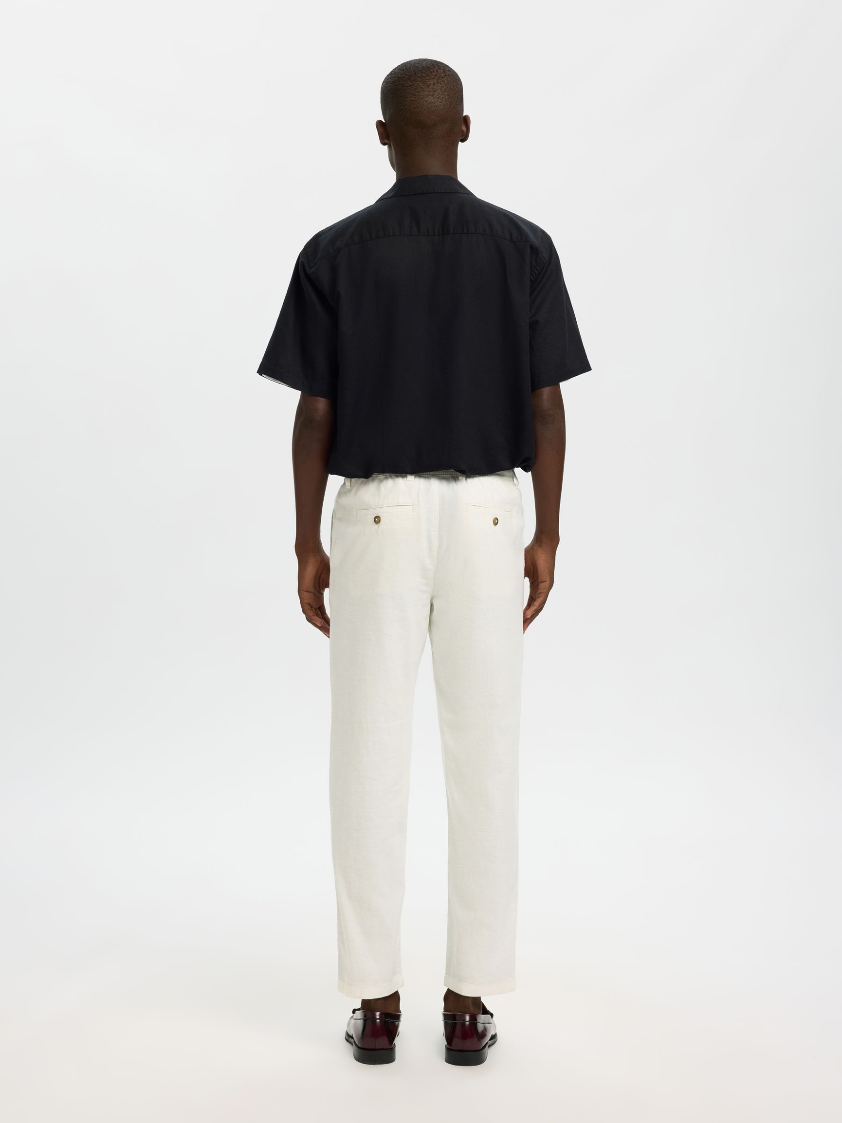 SLIM TAPERED LINEN BLEND TROUSERS, Cloud Dancer, highres