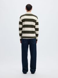 STRIPED COTTON LONG-SLEEVED POLO, Forest Night, highres