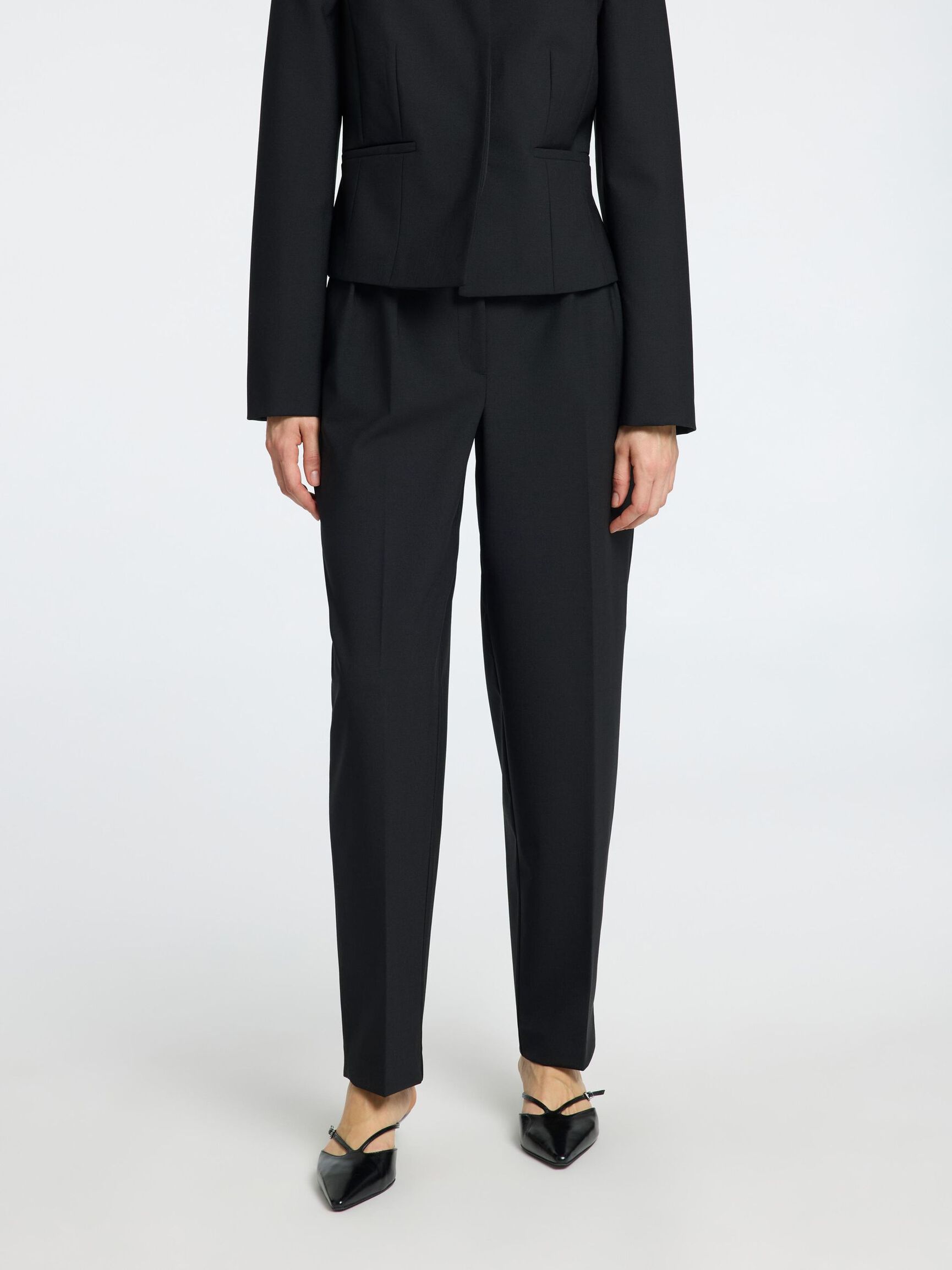 WOOL BLEND  BARREL FIT TROUSERS, Black, highres