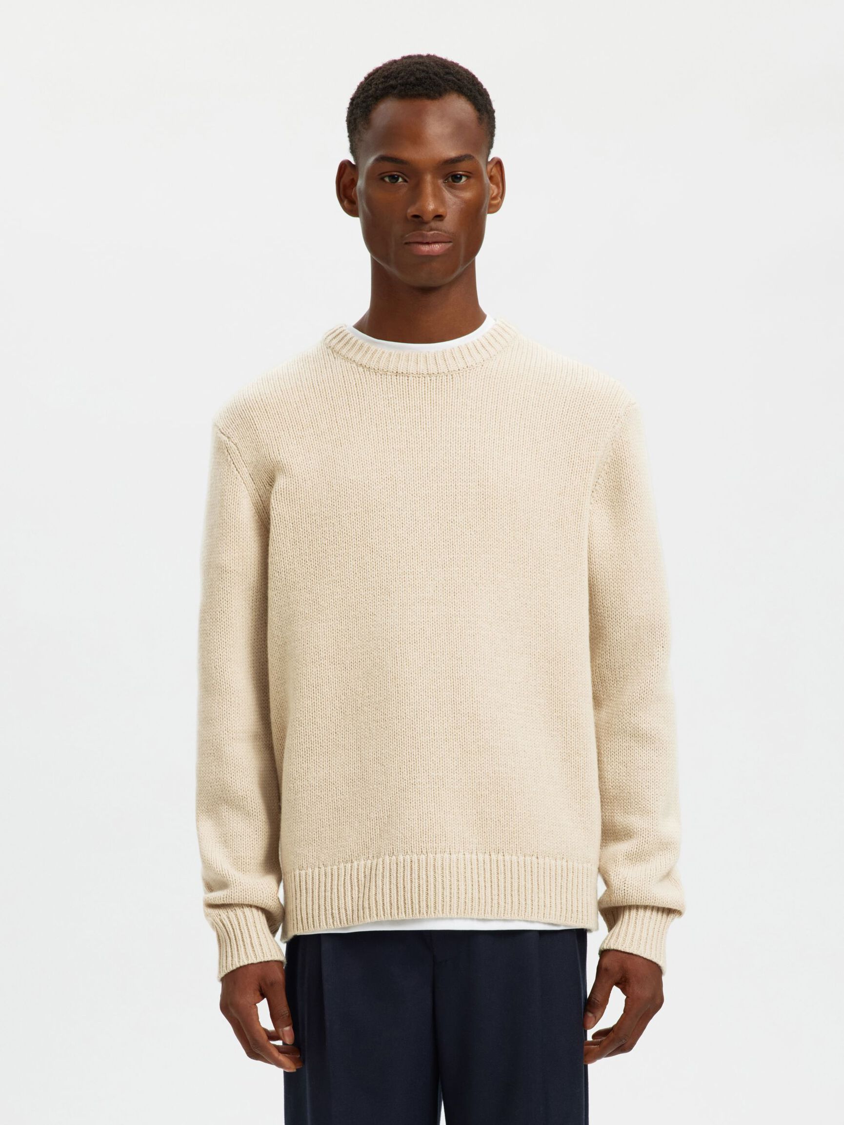WOOL BLEND RELAXED FIT JUMPER, Oatmeal, highres