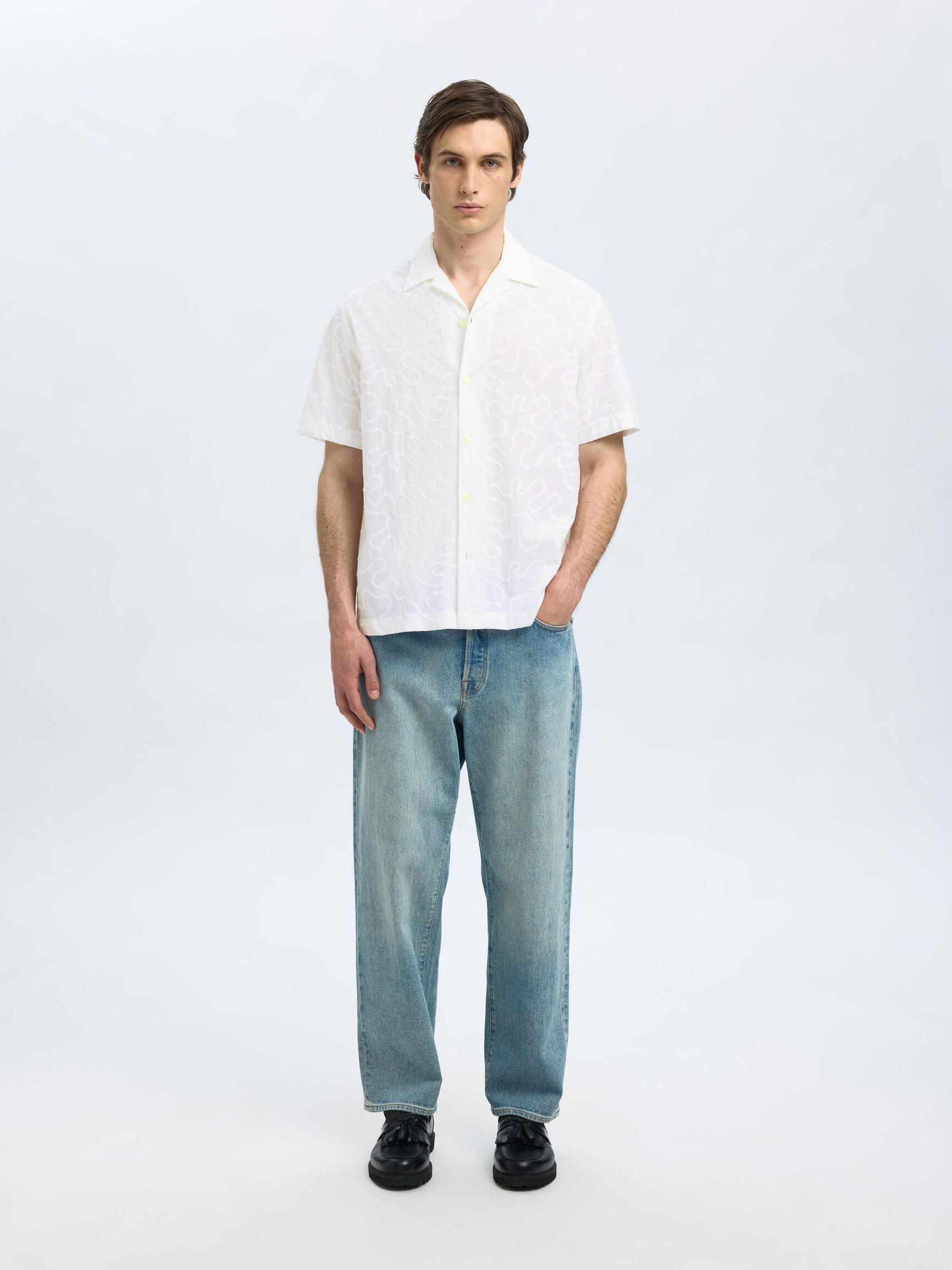 BORDADO CAMISA DE MANGA CORTA, Bright White, highres