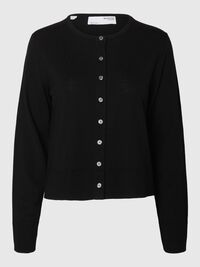100% MERINOULD STRIKKET CARDIGAN, Black, highres