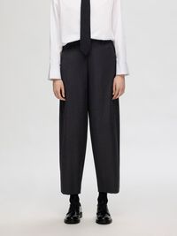 100% WOOL  BARREL FIT TROUSERS, Dark Grey, highres