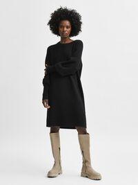LONG SLEEVED KNITTED DRESS, Black, highres