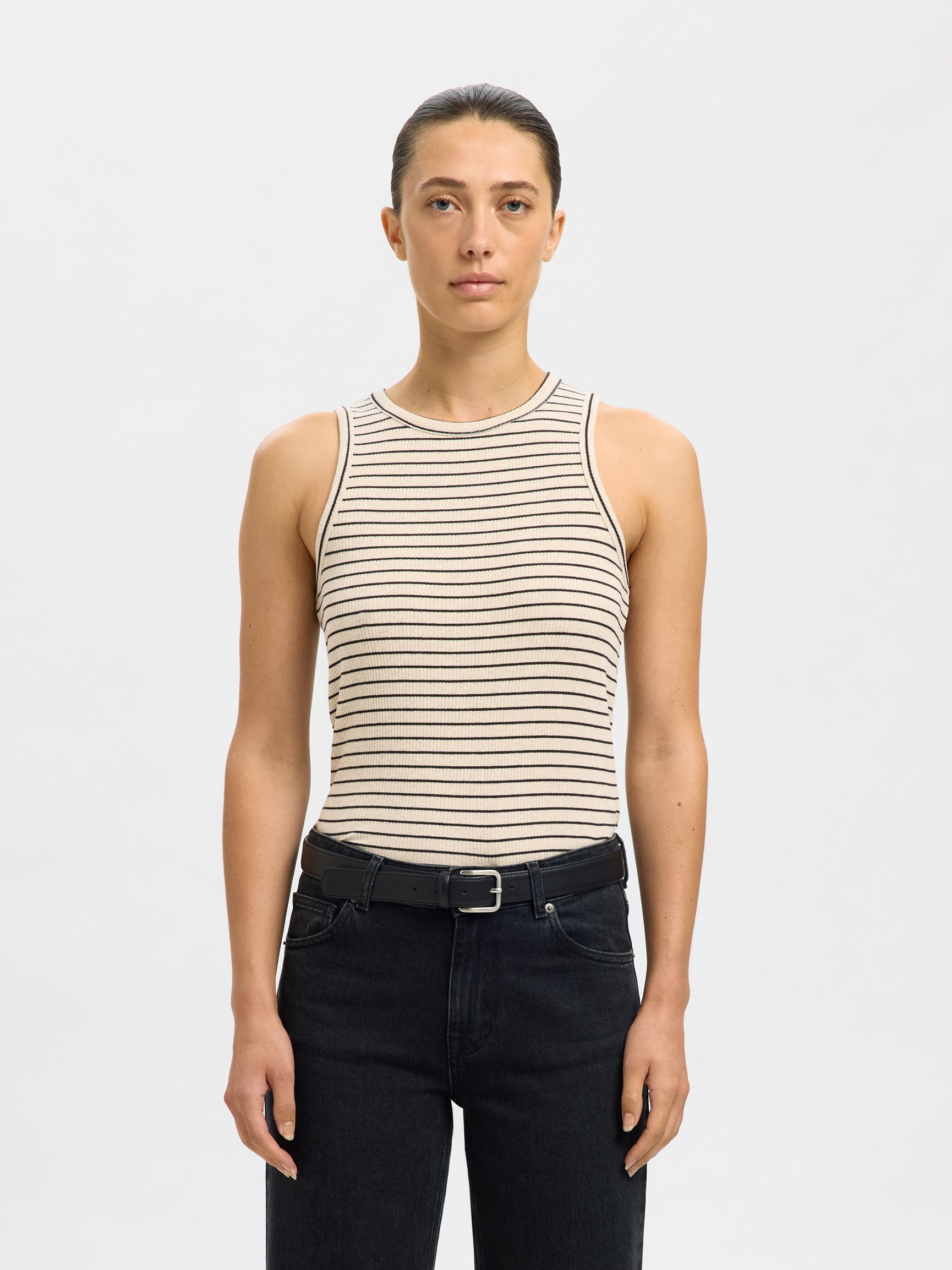 STRIPED TANK TOP, Oatmeal, highres