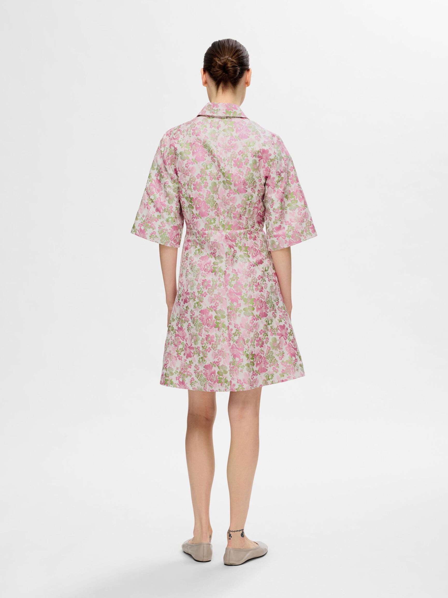 FLORAL JACQUARD MINI DRESS, Snow White, highres
