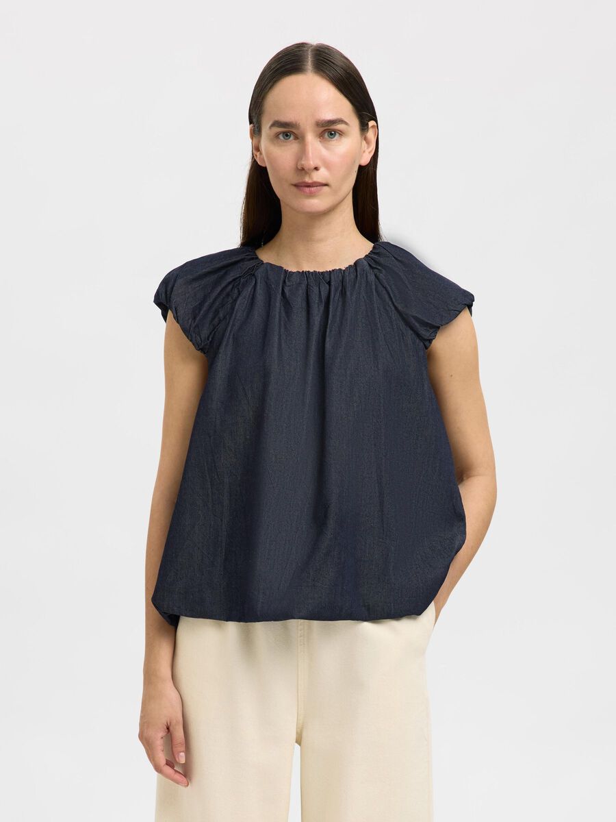 Selected TOP CON MANICHE A SBUFFO, Dark Blue Denim, highres - 16099796_DarkBlueDenim_003.jpg