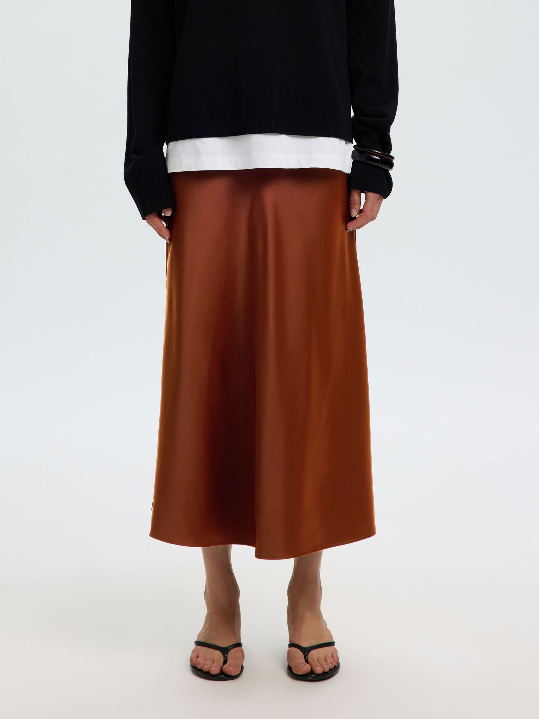 SATIN MIDI SKIRT, Cherry Mahogany, highres