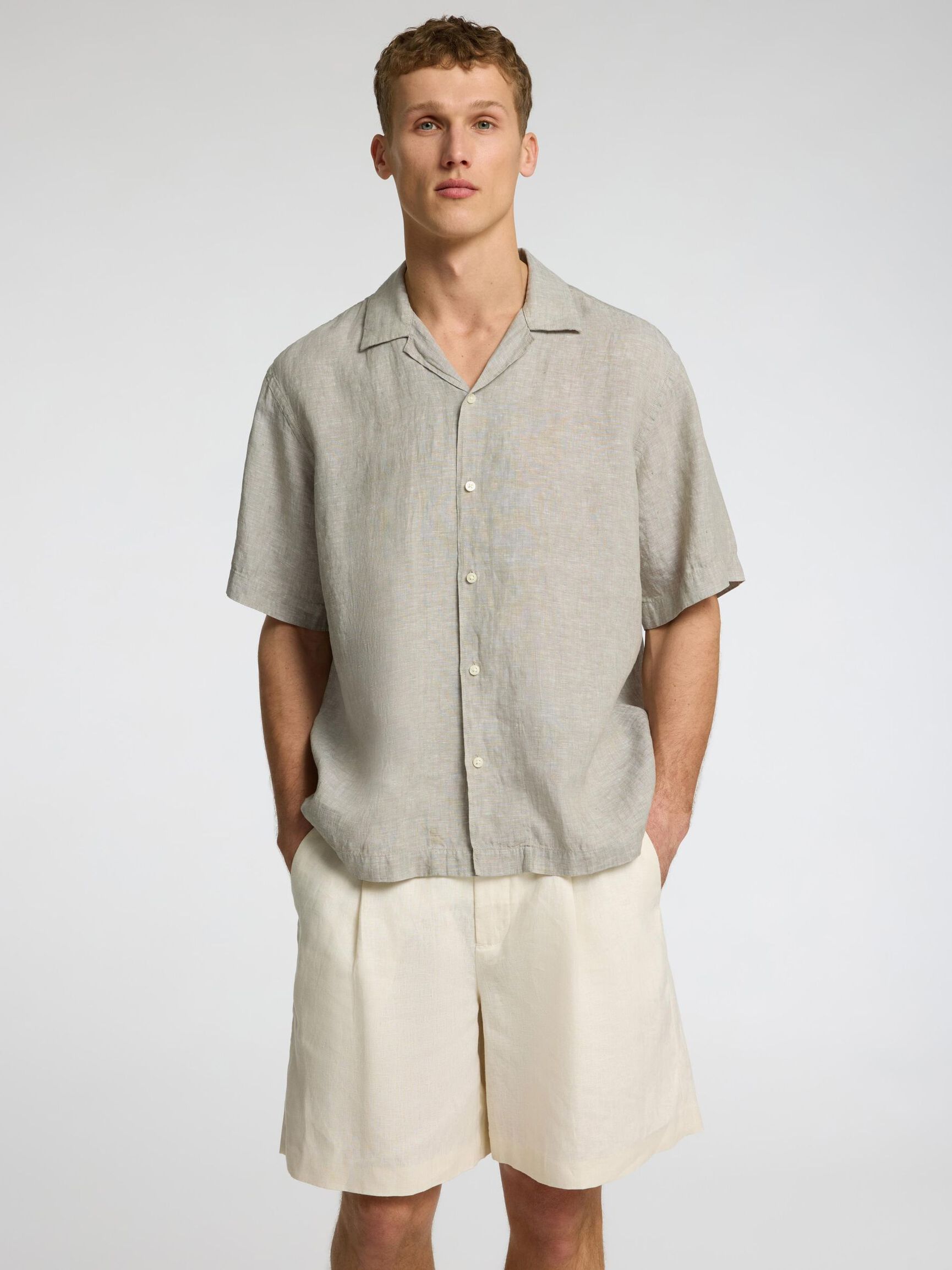 100 % LIN CHEMISE À MANCHES COURTES, Vetiver, highres