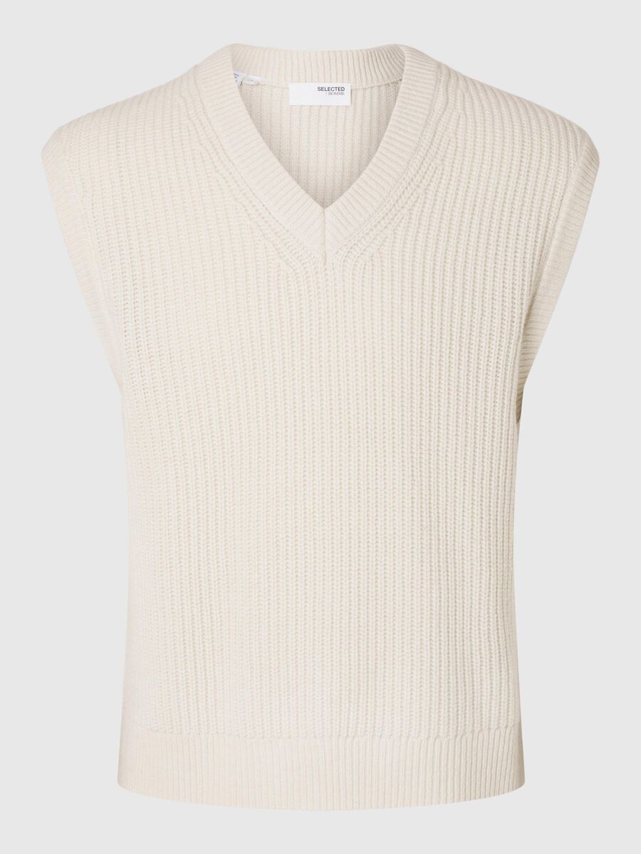 Selected WOOL BLEND KNITTED VEST, Tofu, highres - 16094583_Tofu_001.jpg