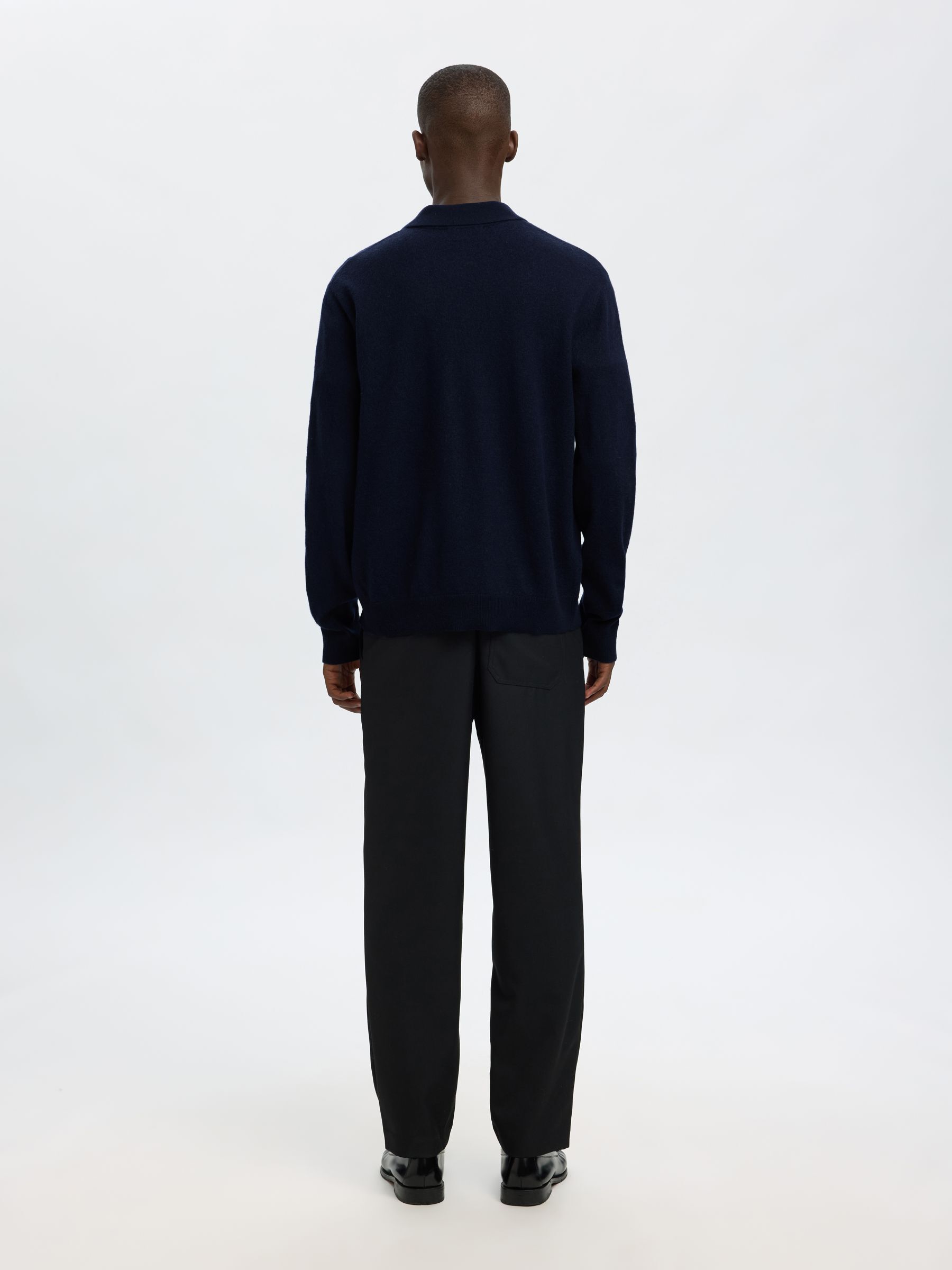 100% MERINO WOOL  LONG-SLEEVED POLO, Navy Blazer, highres