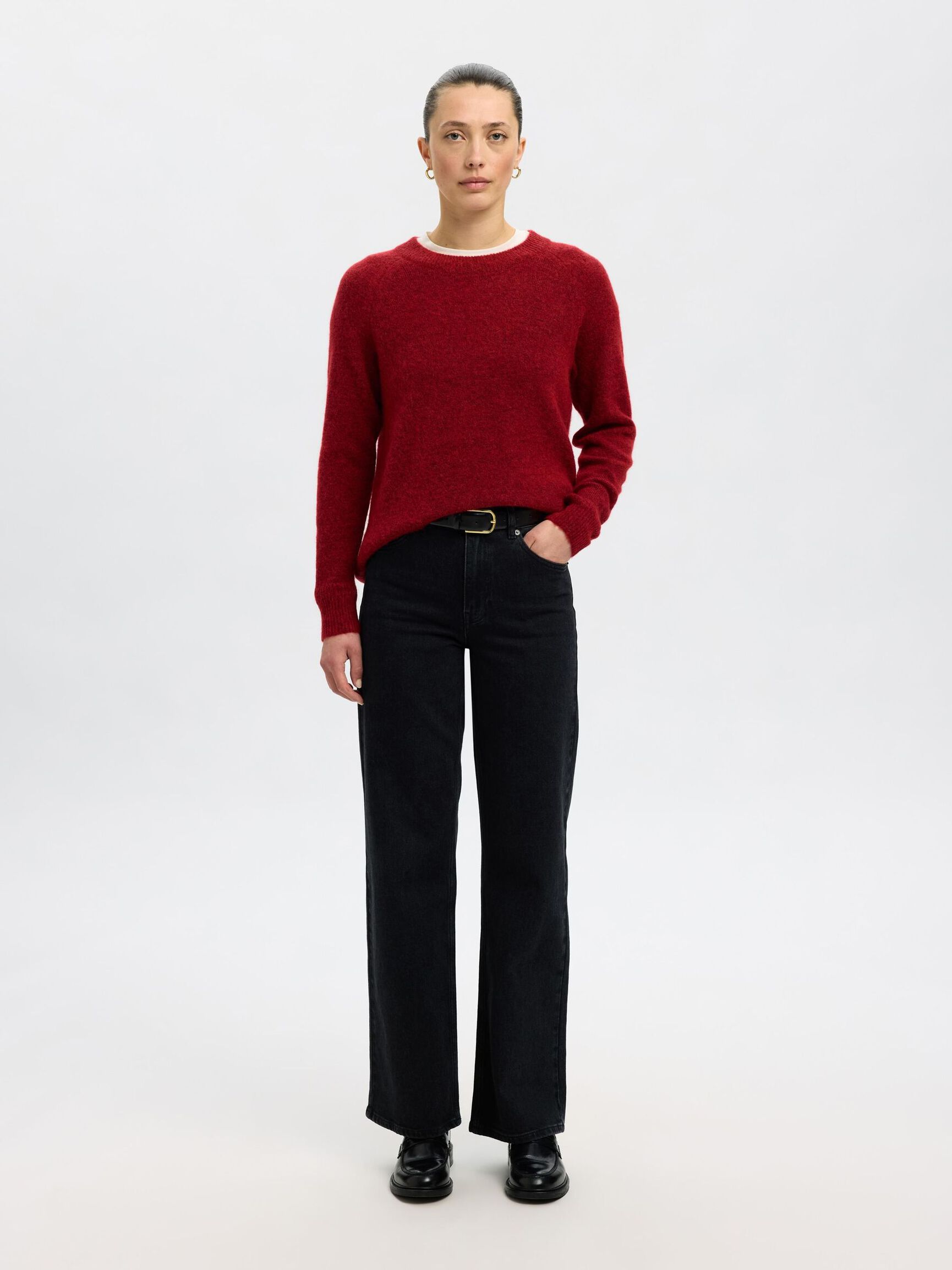 LONG-SLEEVED KNITTED JUMPER, Equestrian Red, highres