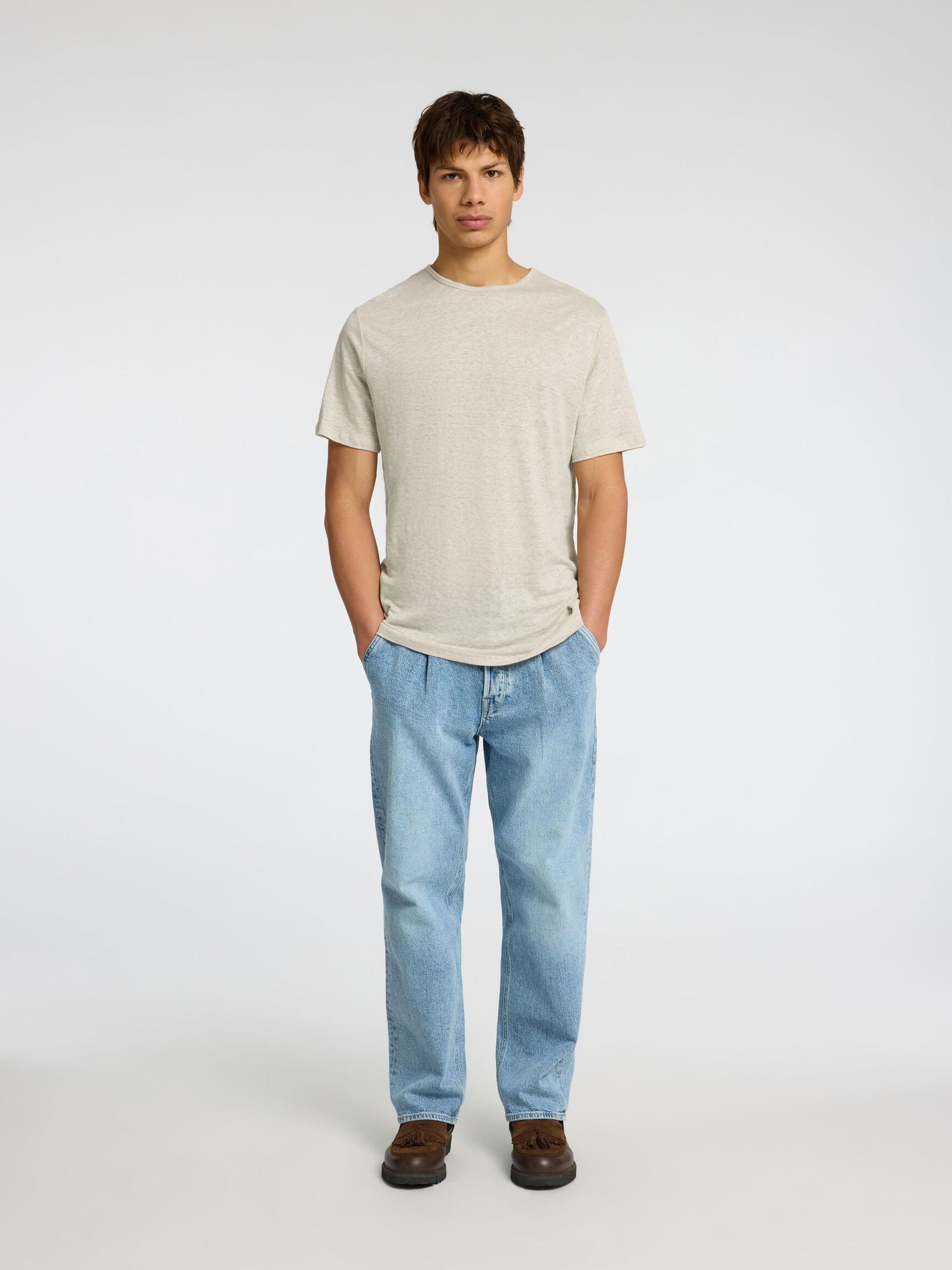 LINEN T-SHIRT, Oatmeal, highres