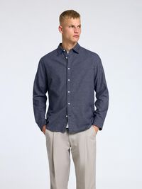 LONG SLEEVED FLANNEL SHIRT, Medium Blue Denim, highres