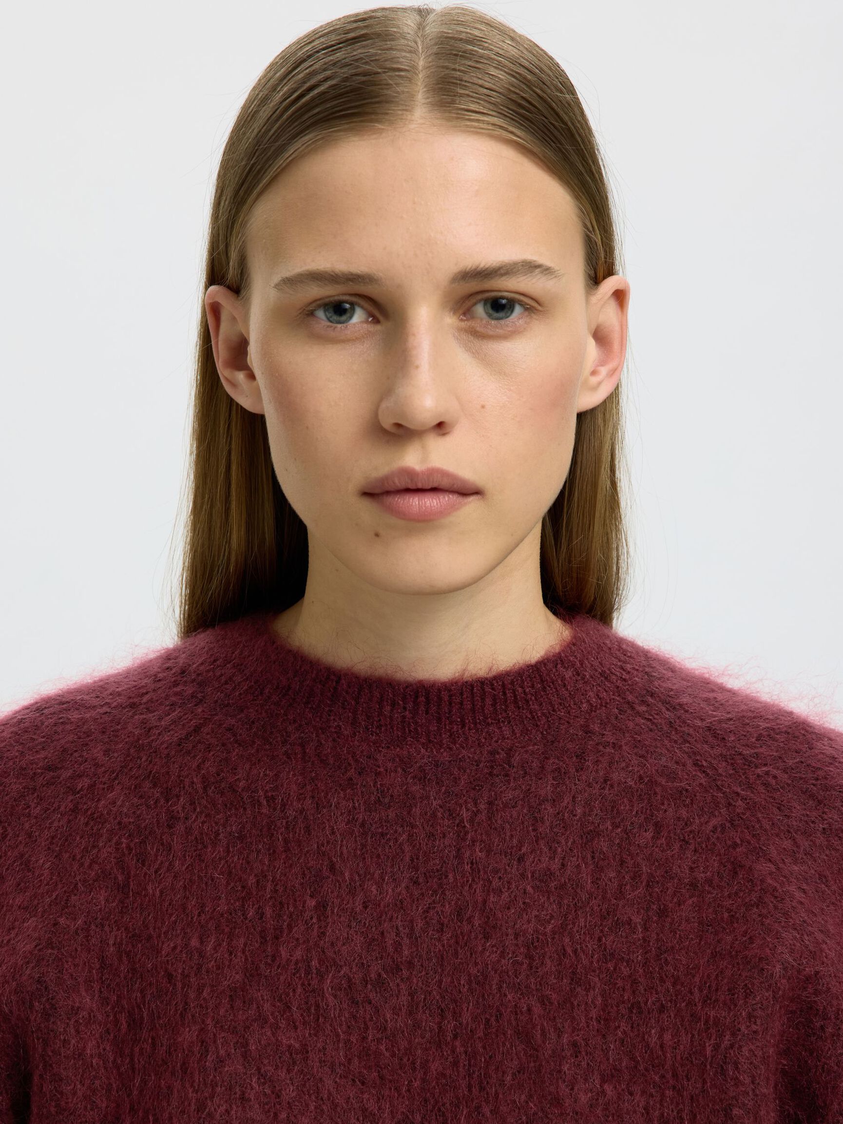 MOHAIR BLEND KNITTED JUMPER, Tawny Port, highres