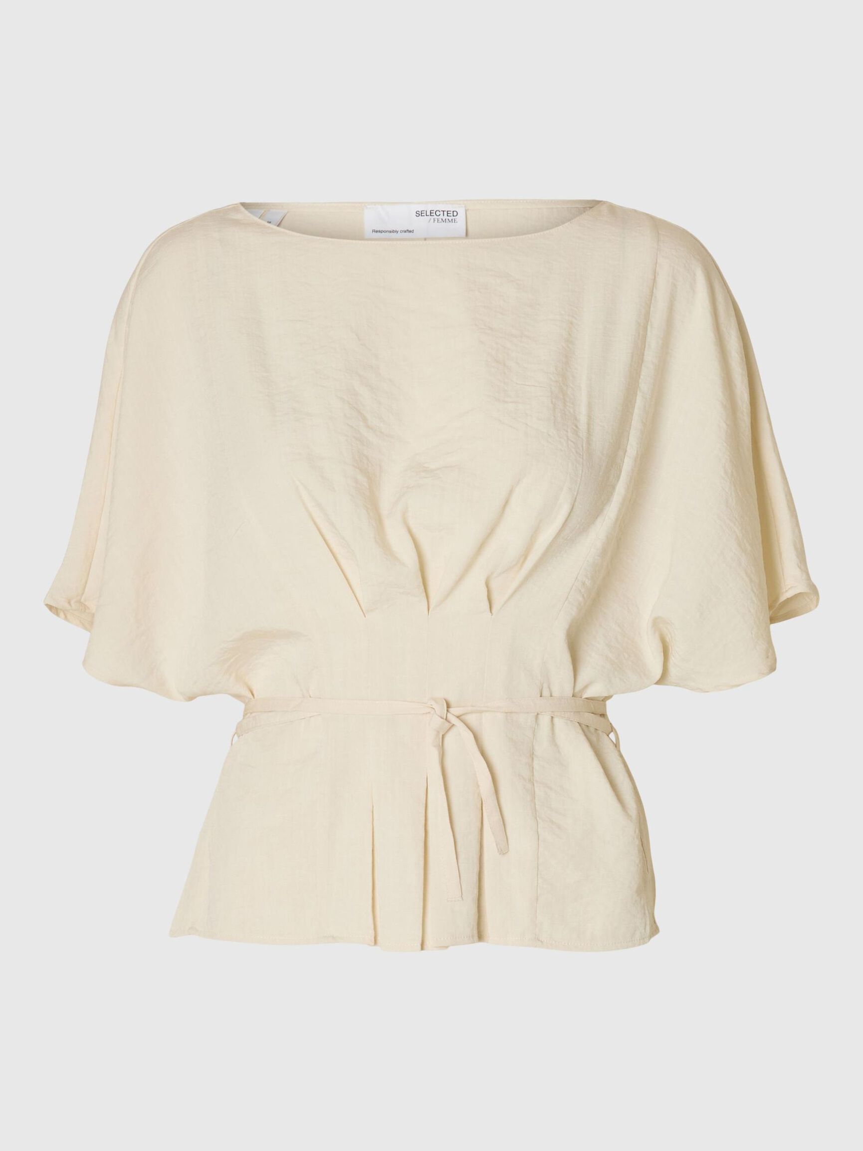 VISCOSE BLEND PLEATED  BLOUSE, Birch, highres
