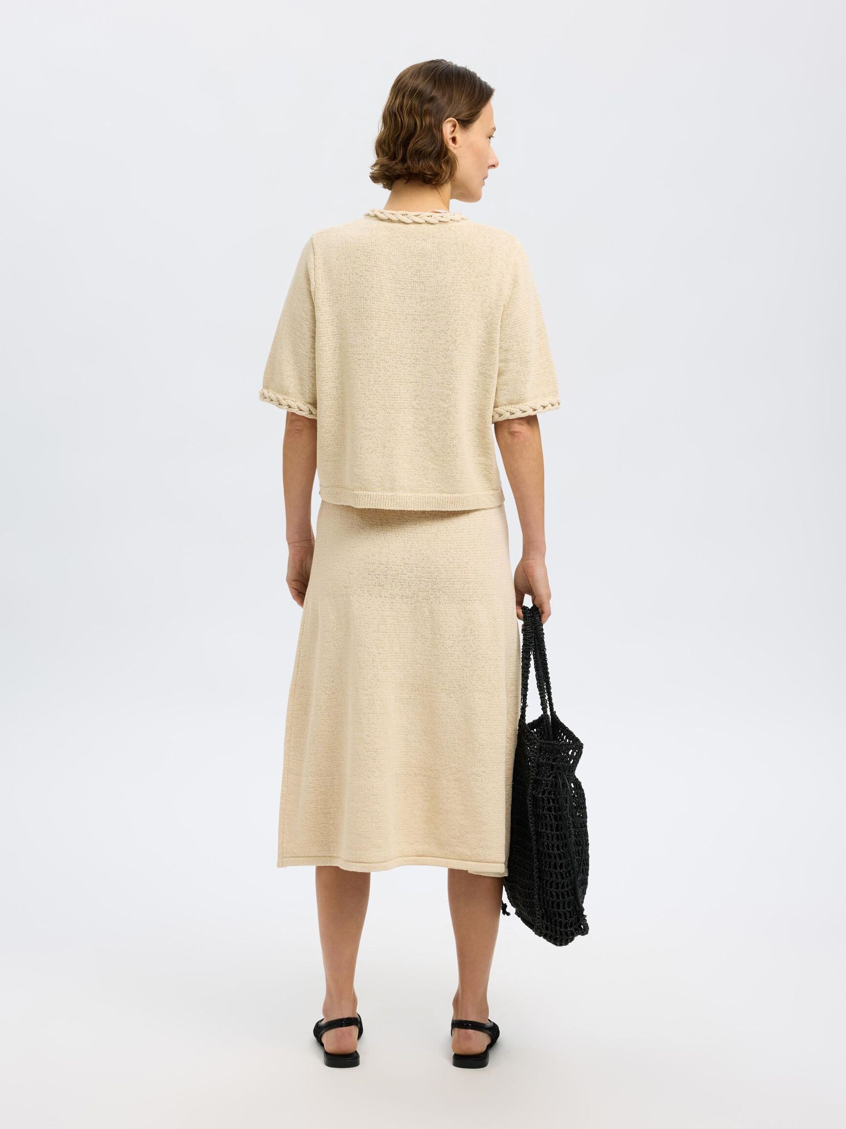 COTTON BLEND KNITTED SKIRT, Birch, highres