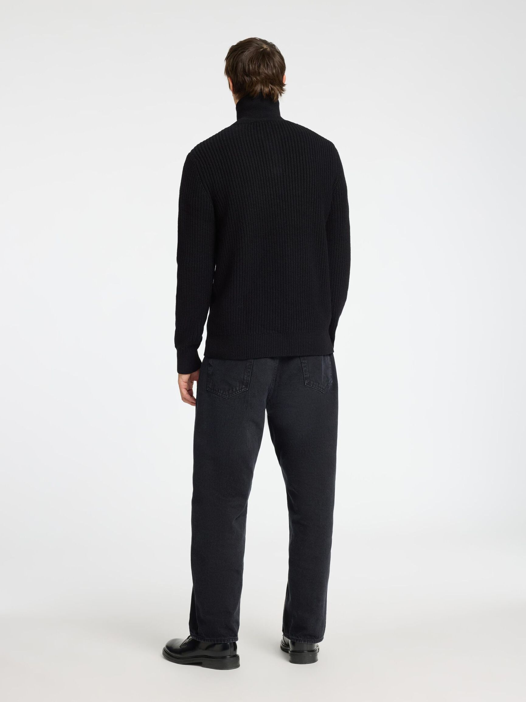 WOLLGEMISCH STRICK HALF-ZIP PULLOVER, Black, highres