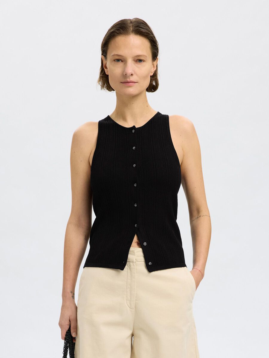 Selected KNITTED SLEEVELESS TOP, Black, highres - 16097536_Black_003.jpg