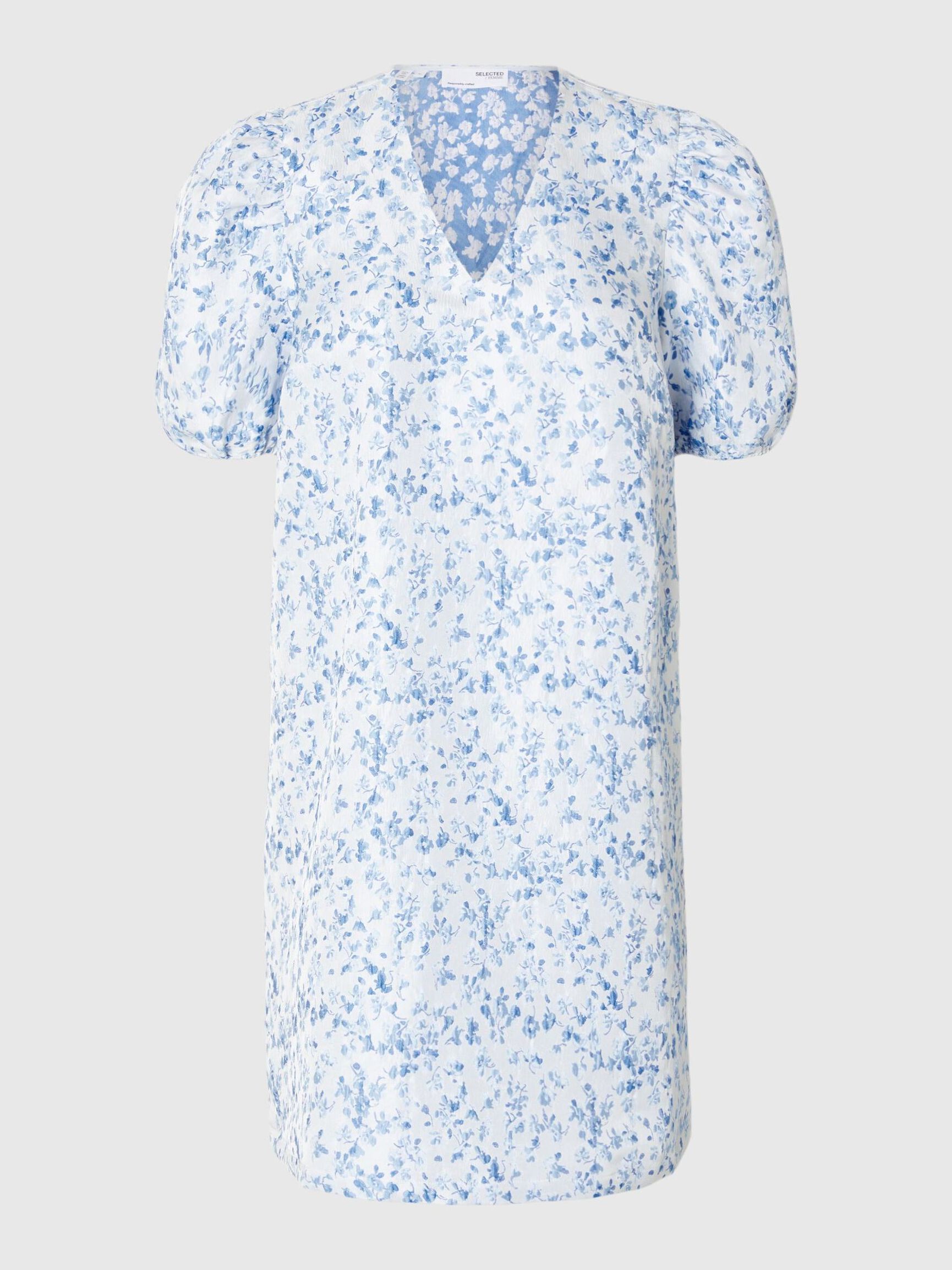 FLORAL PRINTED MINI DRESS, Sky Blue, highres