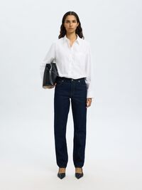 MID WAIST SLIM TAPERED-FIT JEANS, Dark Blue Denim, highres