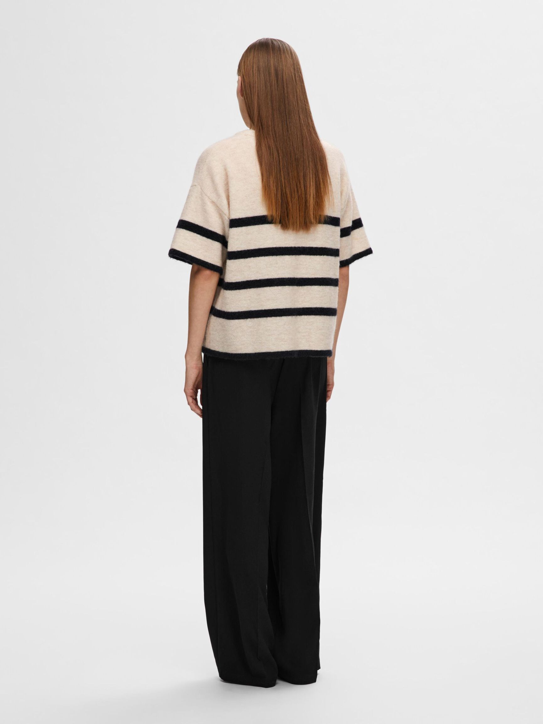 SHORT-SLEEVED WOOL BLEND TOP, Birch, highres