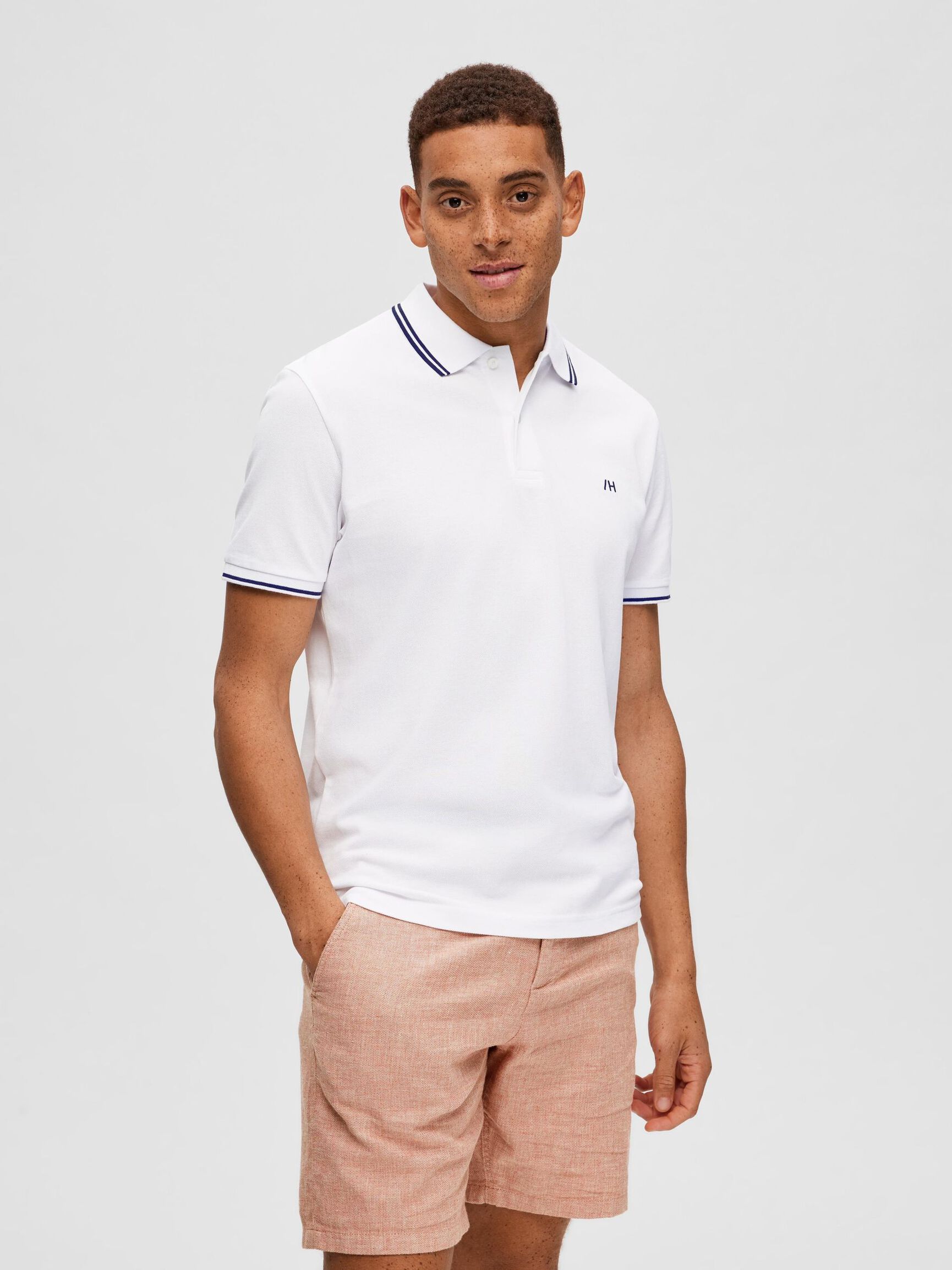 SHORT SLEEVED POLO SHIRT, Bright White, highres