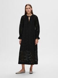 BRODERIE ANGLAISE MAXI JURK, Black, highres