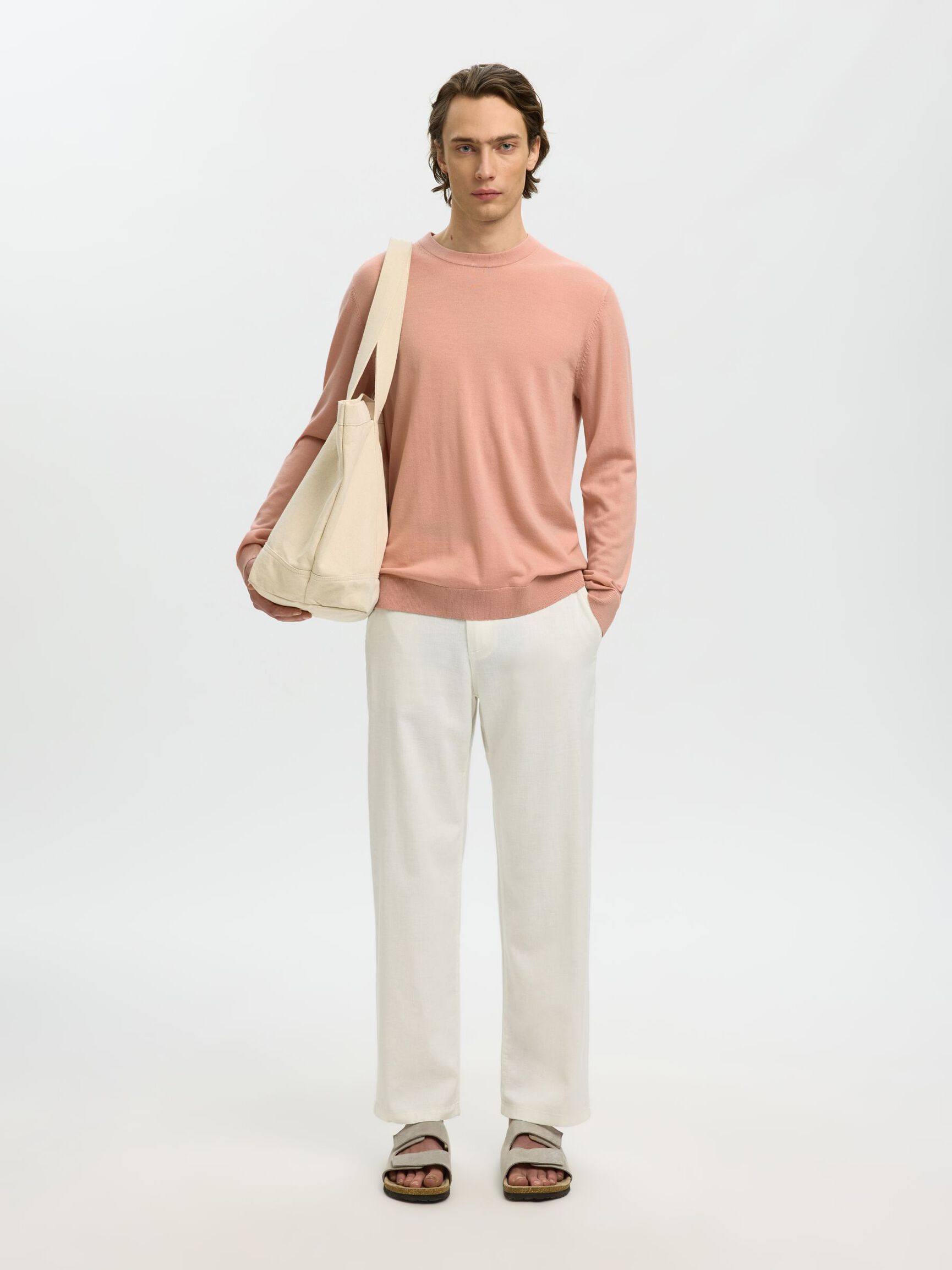 100% MERINO WOOL CREWNECK JUMPER, Rose Dawn, highres