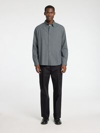 LONG SLEEVED FLANNEL SHIRT, Dark Navy, highres
