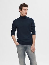 LONG-SLEEVED ROLL NECK PULLOVER, Navy Blazer, highres