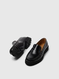 LEATHER LOAFERS, Black, highres