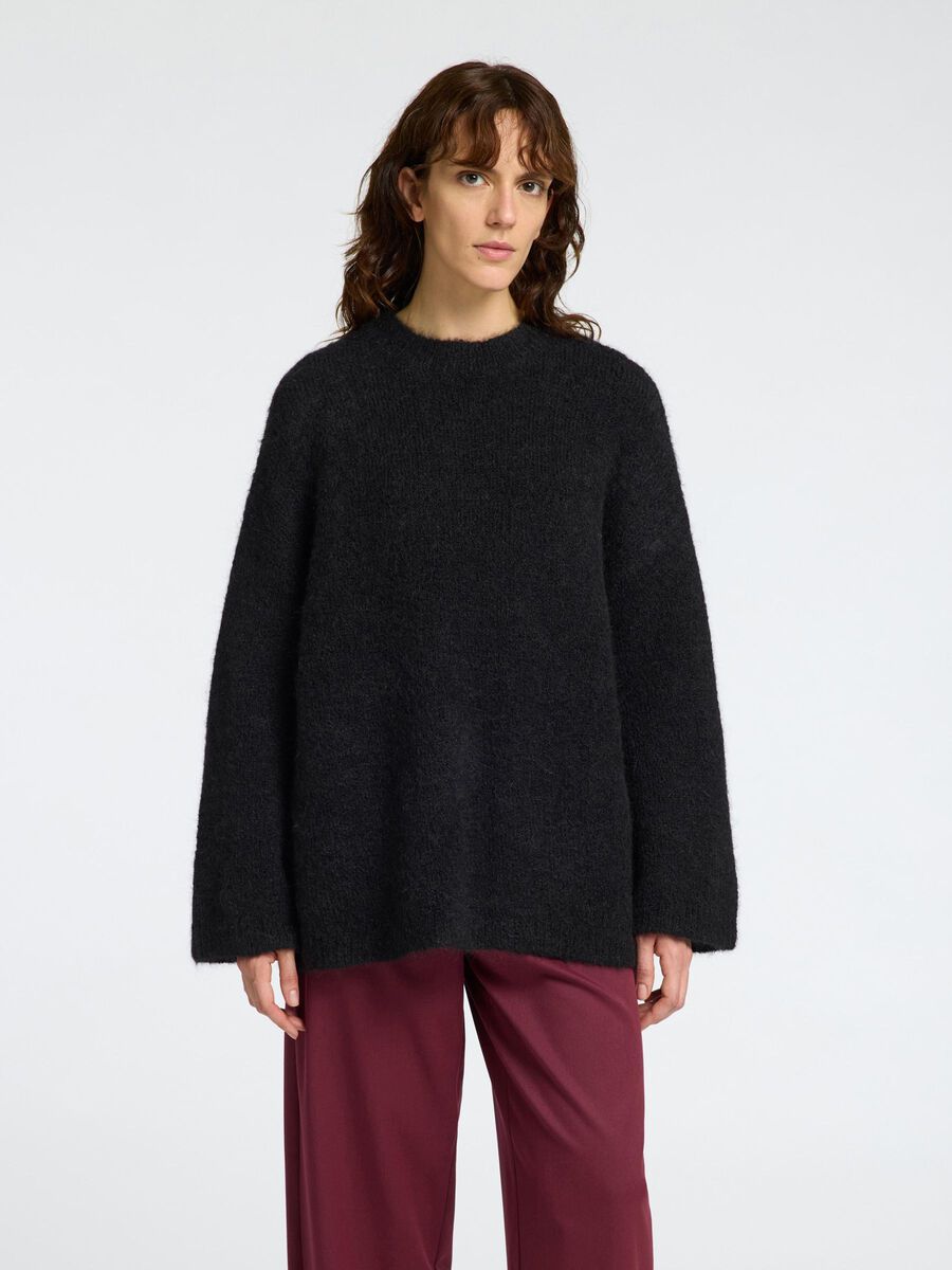 Selected OVERSIZED WOOL BLEND JUMPER, Black, highres - 16095599_Black_003.jpg
