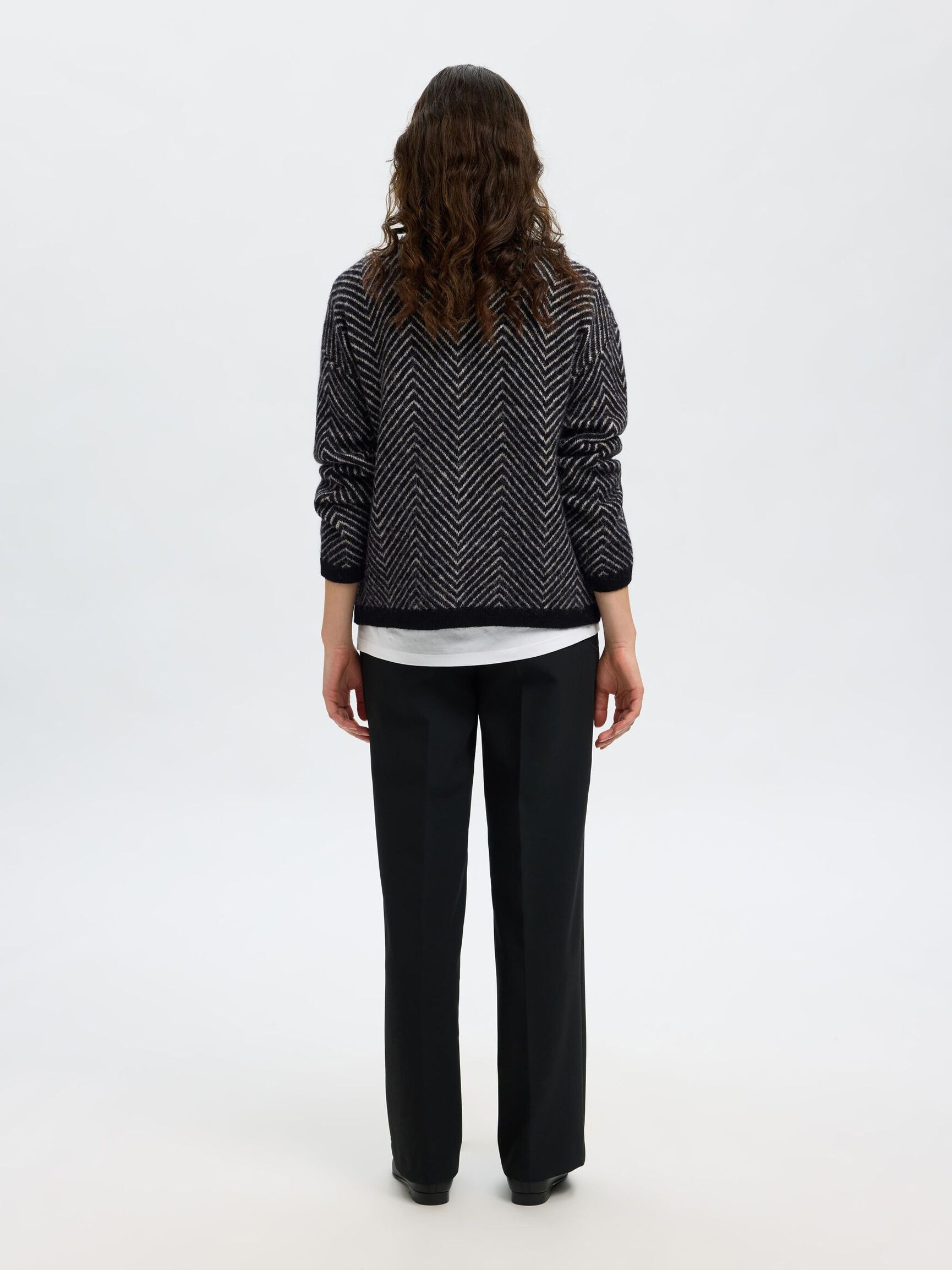 HERRINGBONE WOOL BLEND JUMPER, Black, highres