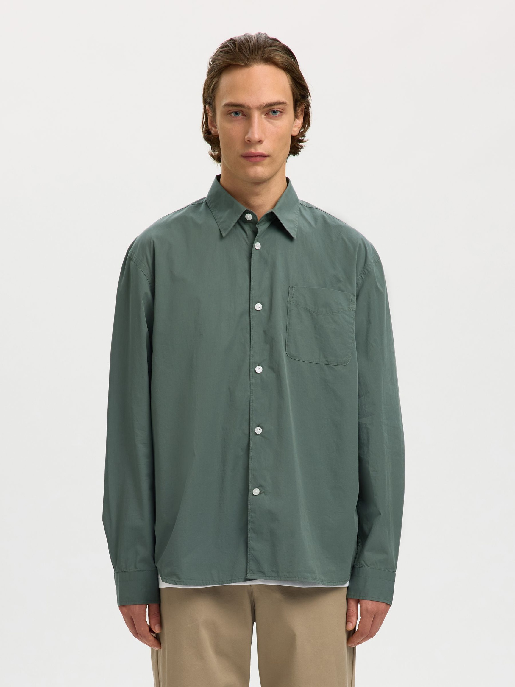 POPLIN LÅNGÄRMAD SKJORTA, Balsam Green, highres