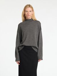 100% MERINOWOLL PULLOVER MIT HOHEM KRAGEN, Medium Grey Melange, highres