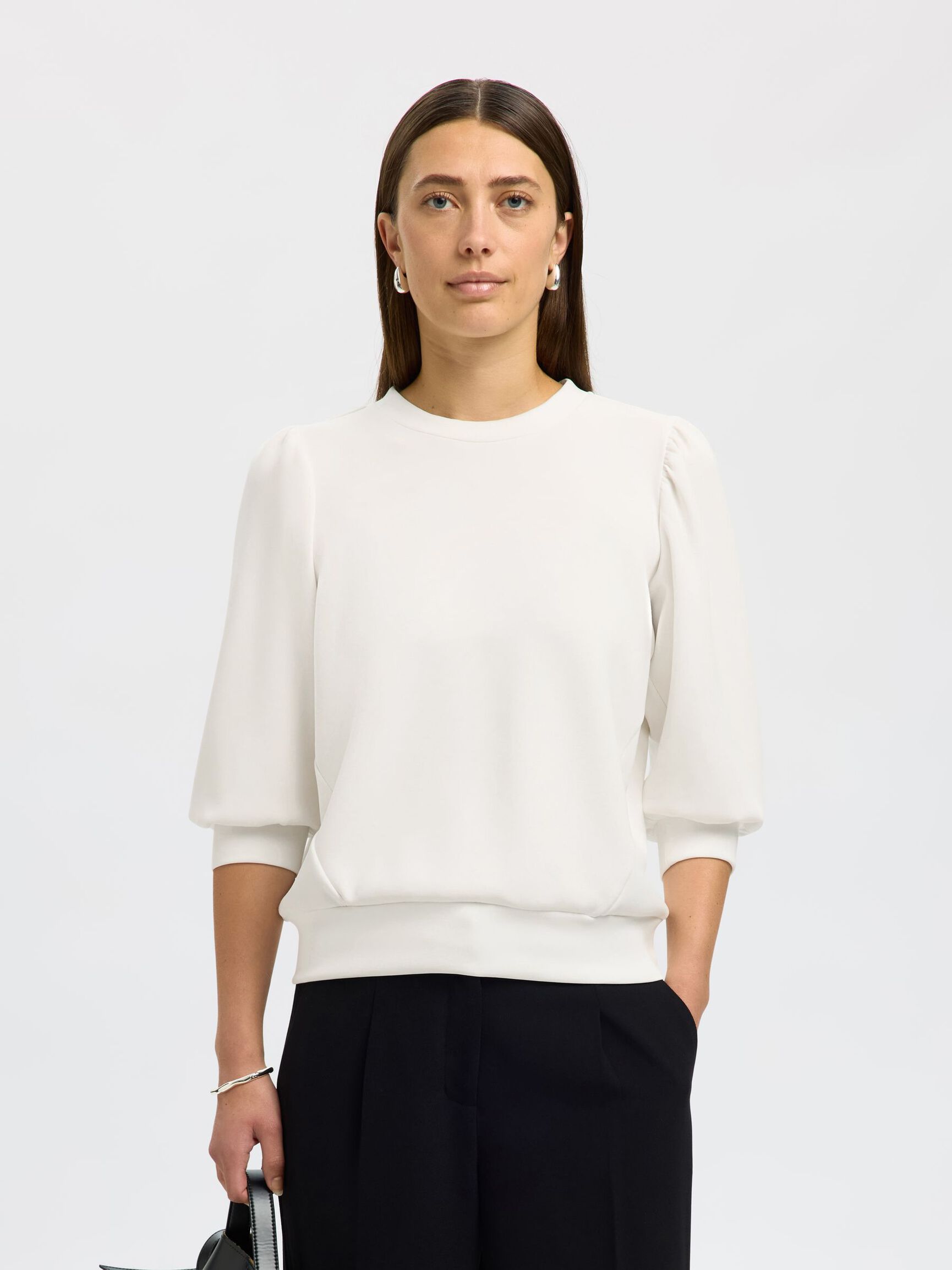 PUFF SLEEVE SWEATSHIRT, Snow White, highres