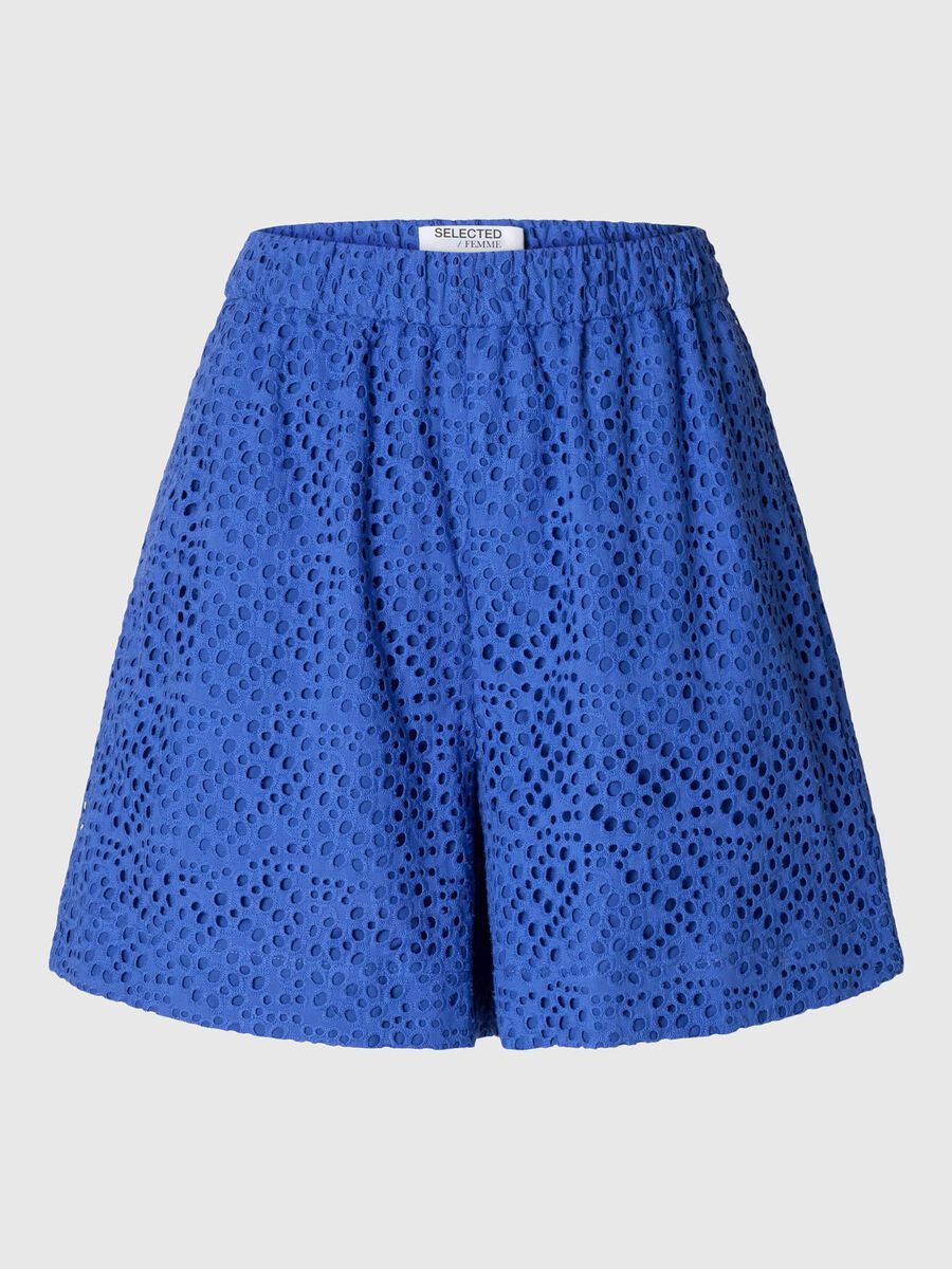 Selected BRODERIE ANGLAISE HØJTALJEDE SHORTS, Dazzling Blue, highres - 16097773_DazzlingBlue_001.jpg