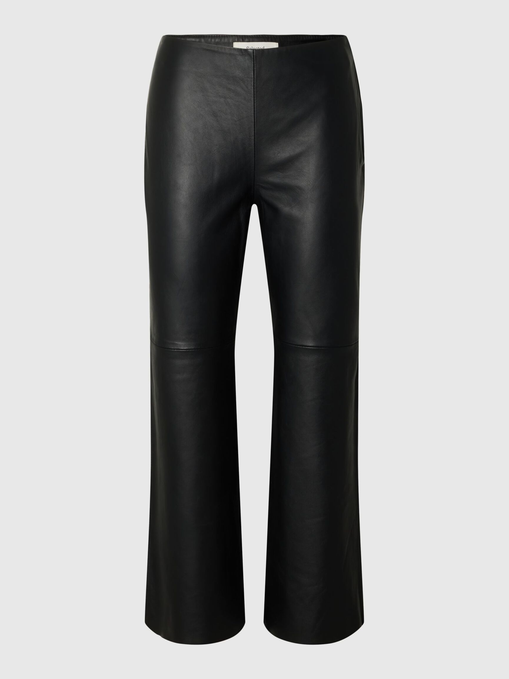 FLARED FIT LEATHER TROUSERS, Black, highres